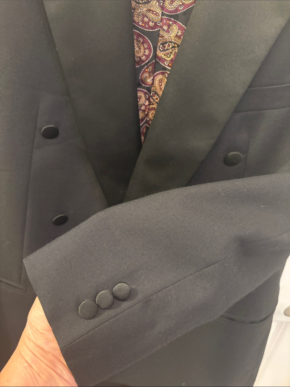 Men's Double-Breasted Black Tuxedo Jacket, Trousers, Cummerbund, 2 bow ties 44R - Picture 3 of 11